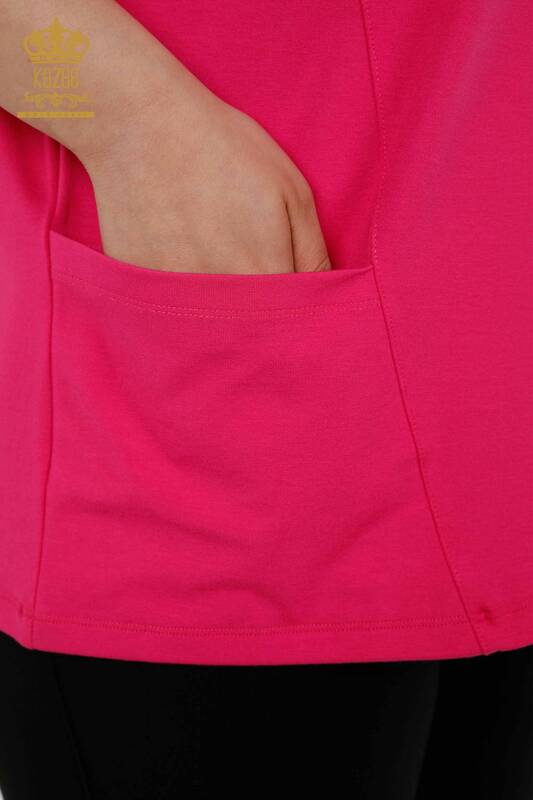 Wholesale Women's Blouse - Two Pockets - Fuchsia - 79294 | KAZEE