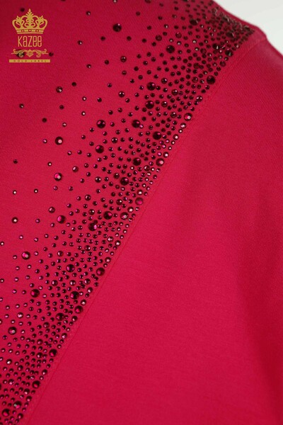 Wholesale Women's Blouse - Two Pockets - Short Sleeve - Fuchsia - 79293 | KAZEE - Thumbnail