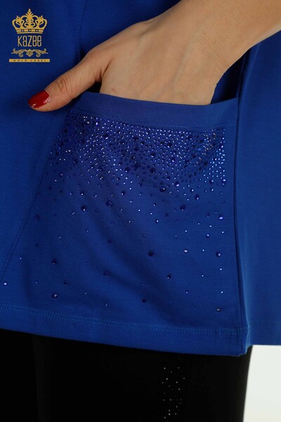 Wholesale Women's Blouse - Two Pockets - Short Sleeve - Saks - 79293 | KAZEE - Thumbnail