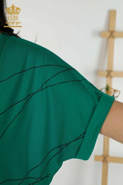 Wholesale Women's Blouse - V Neck - Green - 79320 | KAZEE - 6