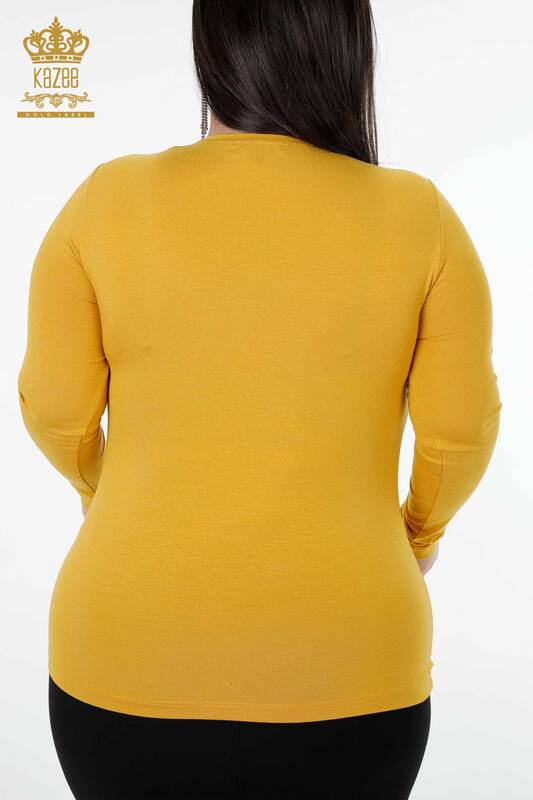Wholesale Women's Blouse V Neck Saffron - 79006 | KAZEE