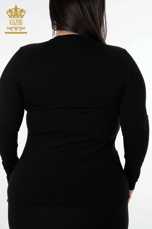Wholesale Women's Blouse V Neck Black - 79006 | KAZEE