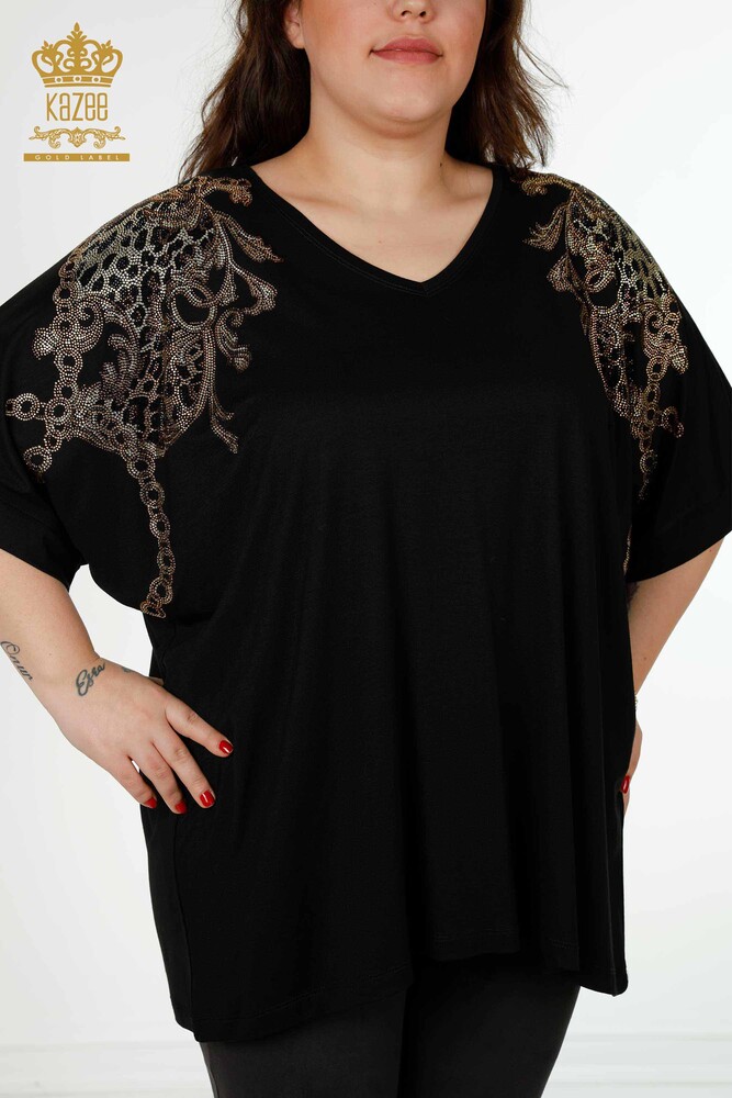 Wholesale Women's Blouse V Neck Black - 79064 | KAZEE - 2