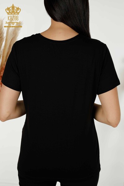 Wholesale Women's Blouse - V Neck - Black - 79179 | KAZEE - Thumbnail