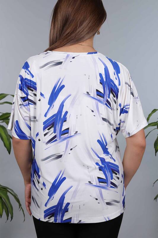 Wholesale Women's Blouse Cotton V Neck Digital Printed Striped - 12025 | KAZEE