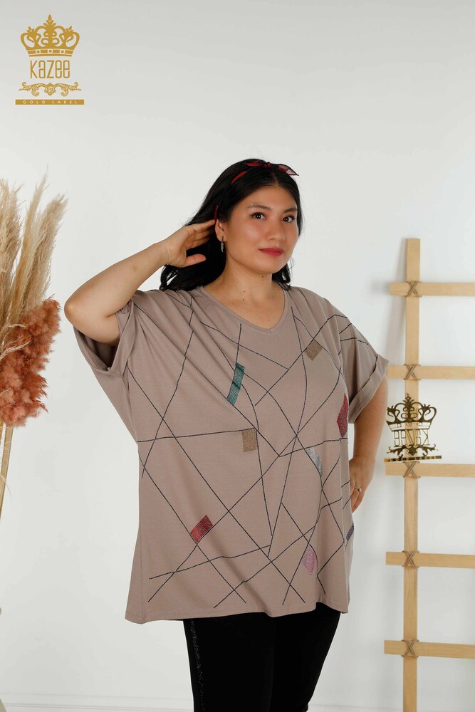 Wholesale Women's Blouses - V Neck - Mink - 79320 | KAZEE - 1