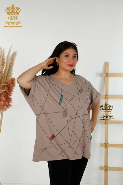 Wholesale Women's Blouses - V Neck - Mink - 79320 | KAZEE 