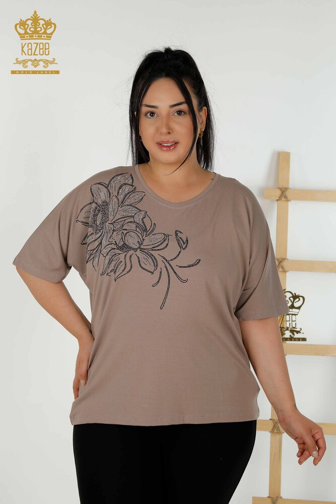 Wholesale Women's Blouses - V Neck - Mink - 79341 | KAZEE - 1