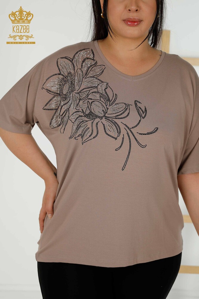 Wholesale Women's Blouses - V Neck - Mink - 79341 | KAZEE - 2