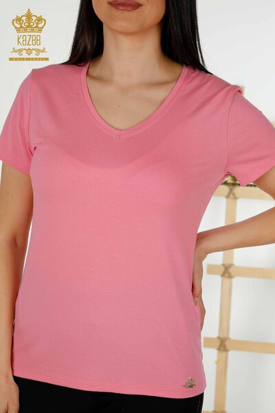 Wholesale Women's Blouse - V Neck - Pink - 79179 | KAZEE - Thumbnail
