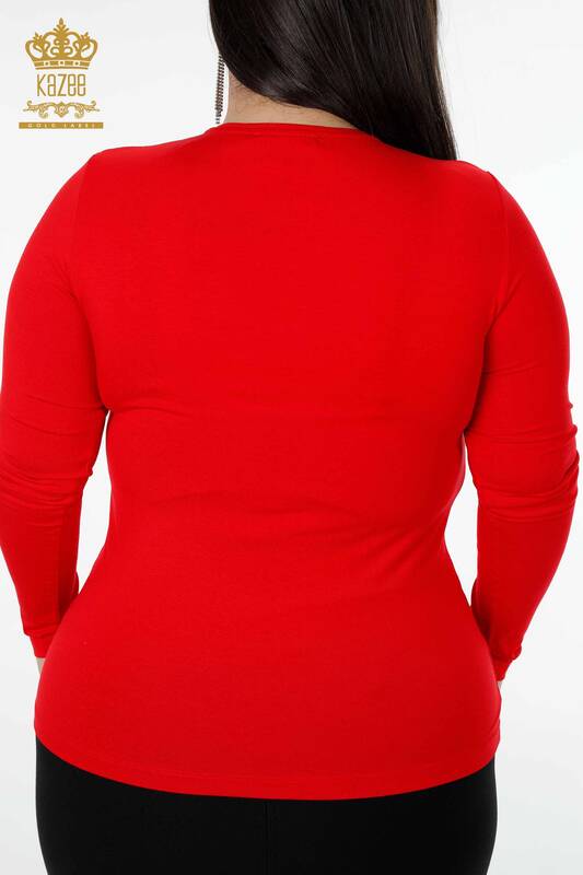 Wholesale Women's Blouse V Neck Red - 79006 | KAZEE