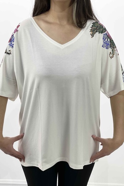 Wholesale Women's Blouse V Neck Sleeves Floral Pattern - 77437 | KAZEE - Thumbnail