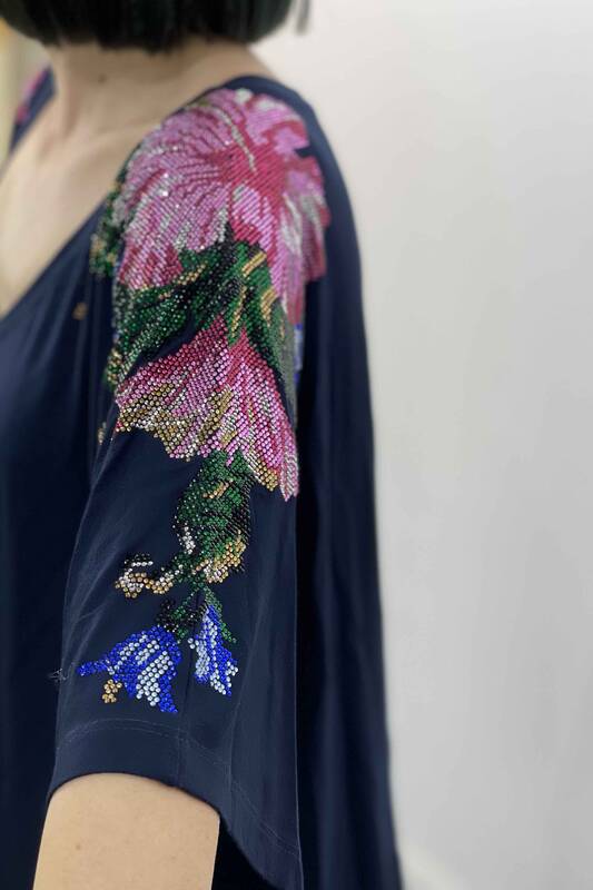 Wholesale Women's Blouse V Neck Sleeves Floral Pattern - 77437 | KAZEE