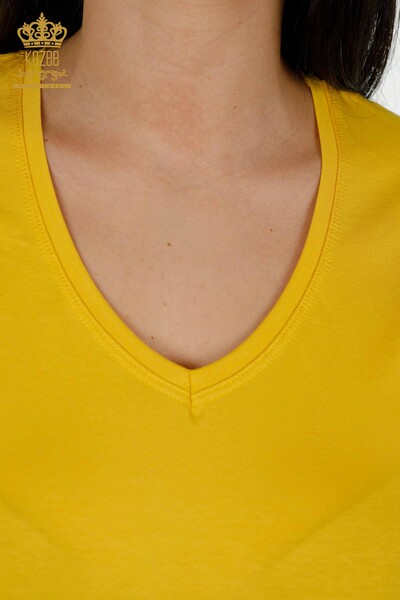 Wholesale Women's Blouse - V Neck - Yellow - 79179 | KAZEE - Thumbnail