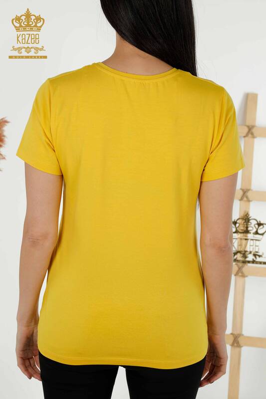 Wholesale Women's Blouse - V Neck - Yellow - 79179 | KAZEE