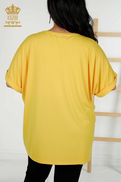 Wholesale Women's Blouse - V Neck - Yellow - 79320 | KAZEE - Thumbnail
