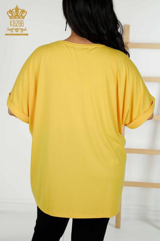 Wholesale Women's Blouse - V Neck - Yellow - 79320 | KAZEE