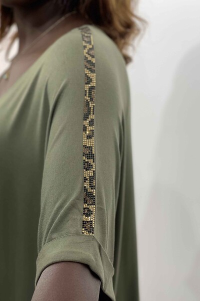 Wholesale Women's Blouse Clock Patterned Leopard Detail - 77747 | KAZEE - Thumbnail
