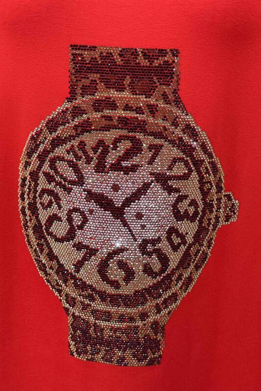 Wholesale Women's Blouse Clock Patterned Leopard Detail - 77747 | KAZEE