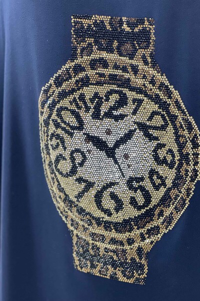 Wholesale Women's Blouse Clock Patterned Leopard Detail - 77747 | KAZEE - Thumbnail