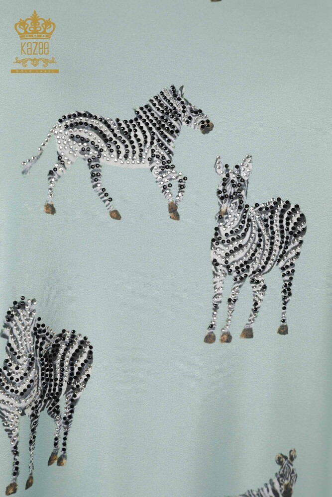 Wholesale Women's Blouse - Zebra Patterned - Light Blue - 77690 | KAZEE - 3