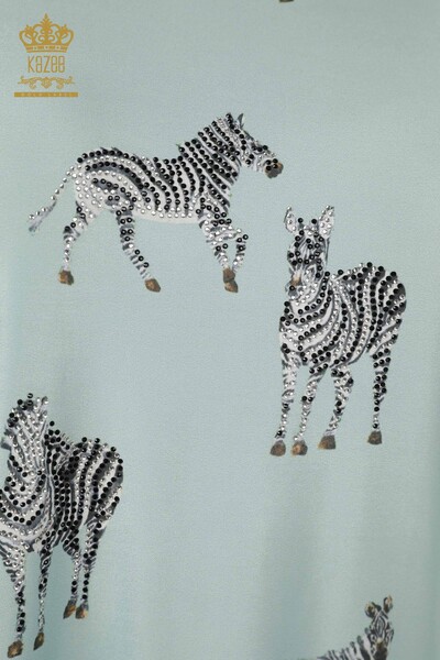 Wholesale Women's Blouse - Zebra Patterned - Light Blue - 77690 | KAZEE - 3