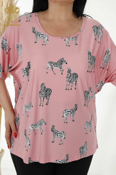 Wholesale Women's Blouse - Zebra Patterned - Pink - 77690 | KAZEE - Thumbnail