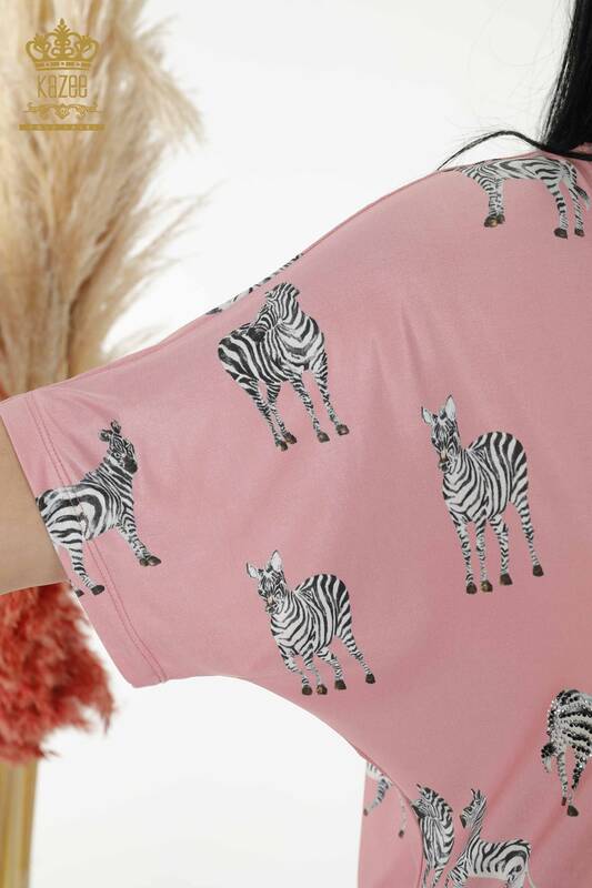 Wholesale Women's Blouse - Zebra Patterned - Pink - 77690 | KAZEE