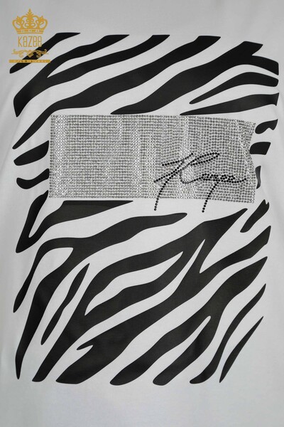 Wholesale Women's Blouse Zebra Striped White - 79457 | KAZEE - Thumbnail