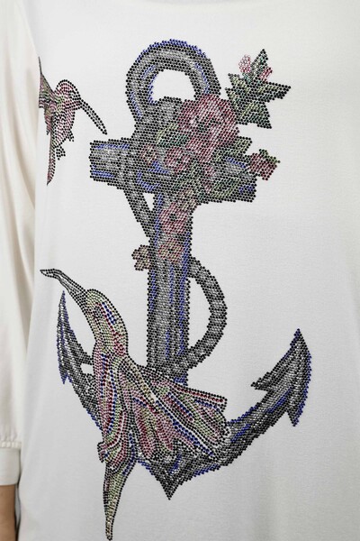 Wholesale Women's Blouse Stone Embroidered Patterned Crew Neck - 77929 | KAZEE - Thumbnail