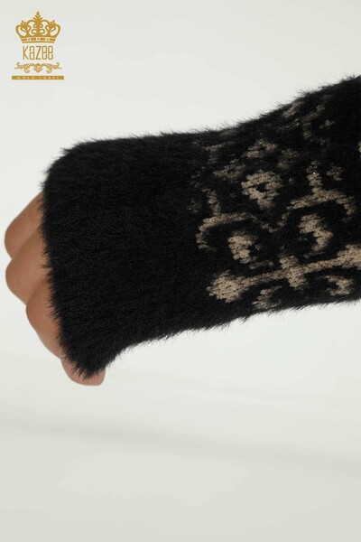 Wholesale Women's Cardigan Angora Leopard Patterned Black - 30666 | KAZEE - Thumbnail
