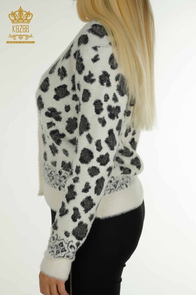 Wholesale Women's Cardigan Angora Leopard Patterned Ecru - 30666 | KAZEE - Thumbnail