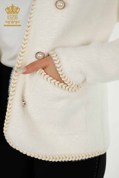 Wholesale Women's Cardigan Angora Pocket Ecru - 30263 | KAZEE - 4