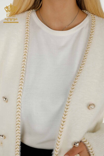 Wholesale Women's Cardigan Angora Pocket Ecru - 30263 | KAZEE - 5