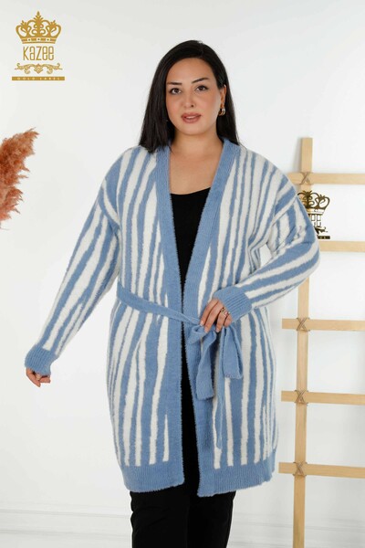 Wholesale Women's Cardigan Angora Bicolor Blue - 30312 | KAZEE - Thumbnail