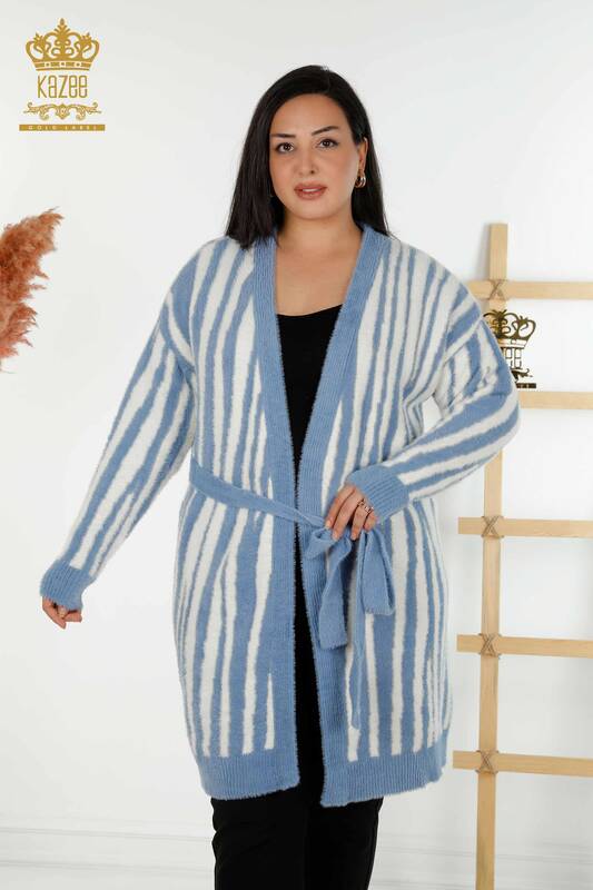 Wholesale Women's Cardigan Angora Bicolor Blue - 30312 | KAZEE