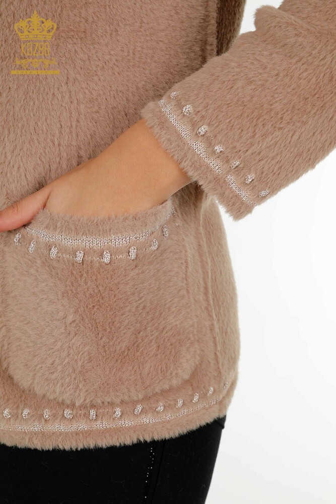 Wholesale Women's Cardigan Angora Two Pockets Beige - 30371 | KAZEE - 4
