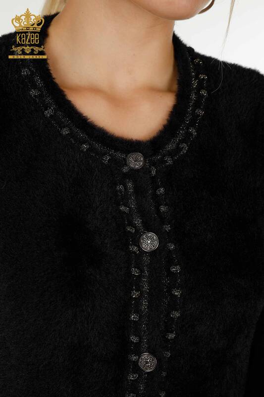 Wholesale Women's Cardigan Angora Two Pockets Black - 30371 | KAZEE