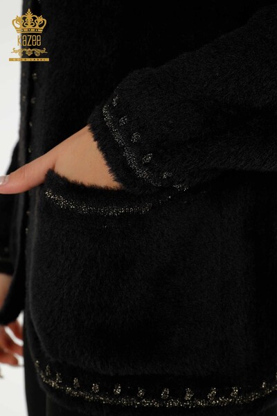 Wholesale Women's Cardigan Angora Two Pockets Black - 30371 | KAZEE - Thumbnail