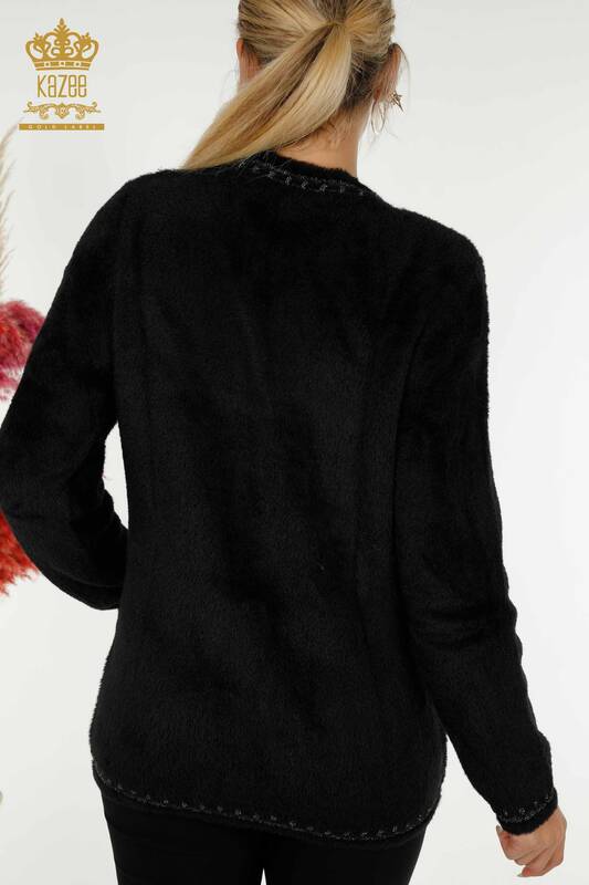 Wholesale Women's Cardigan Angora Two Pockets Black - 30371 | KAZEE