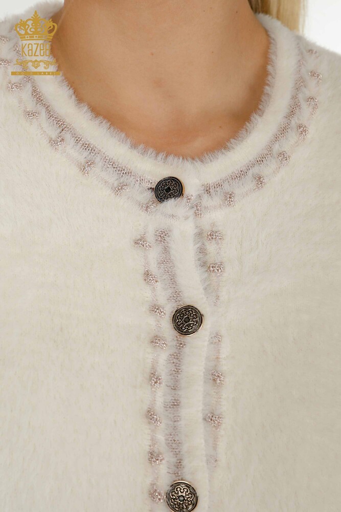 Wholesale Women's Cardigan Angora Two Pockets Ecru - 30371 | KAZEE - 3