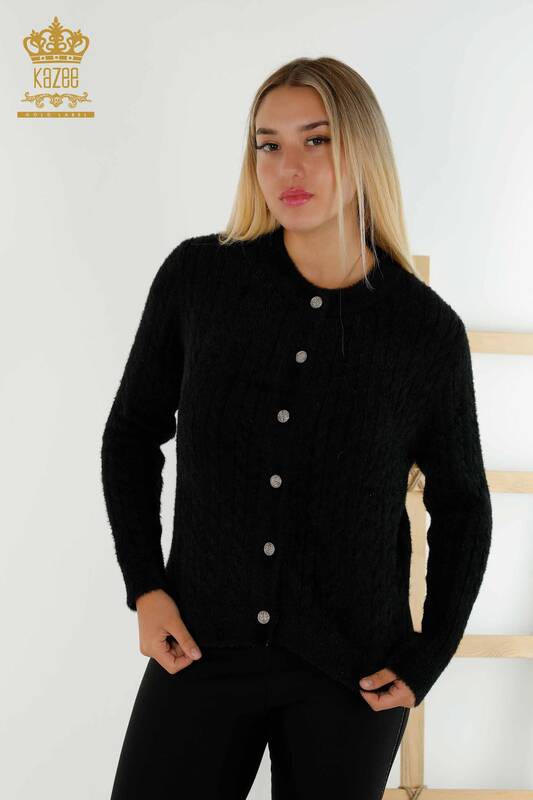 Wholesale Women's Cardigan Angora Knitted Black - 30321 | KAZEE