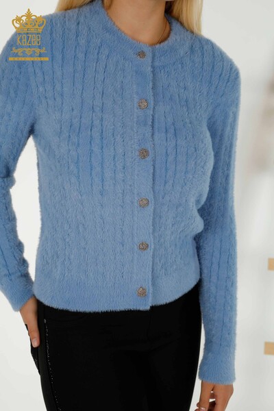Wholesale Women's Cardigan Angora Knitted Blue - 30321 | KAZEE - Thumbnail