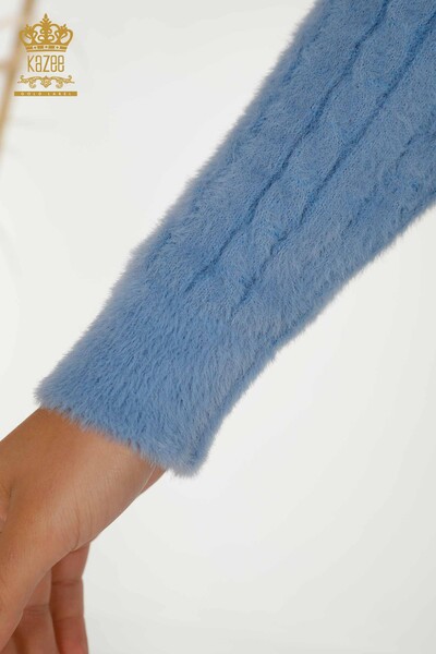 Wholesale Women's Cardigan Angora Knitted Blue - 30321 | KAZEE - Thumbnail