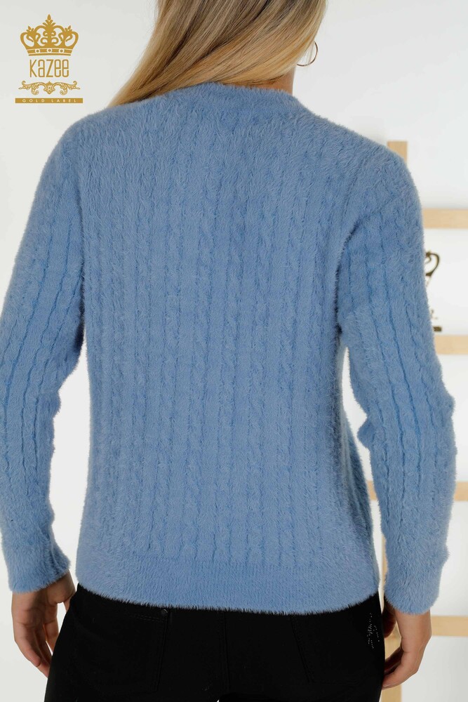 Wholesale Women's Cardigan Angora Knitted Blue - 30321 | KAZEE - 5