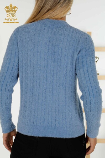 Wholesale Women's Cardigan Angora Knitted Blue - 30321 | KAZEE - 5