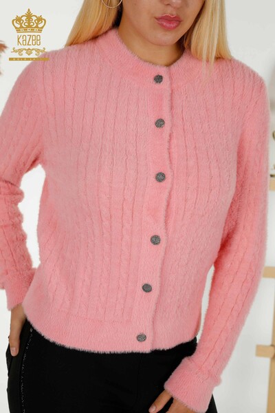 Wholesale Women's Cardigan Angora Knitted Pink - 30321 | KAZEE - Thumbnail