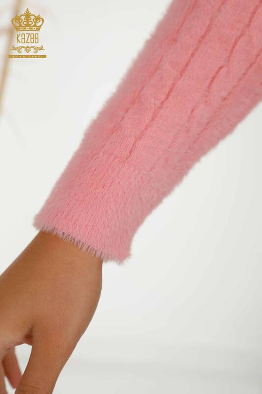 Wholesale Women's Cardigan Angora Knitted Pink - 30321 | KAZEE