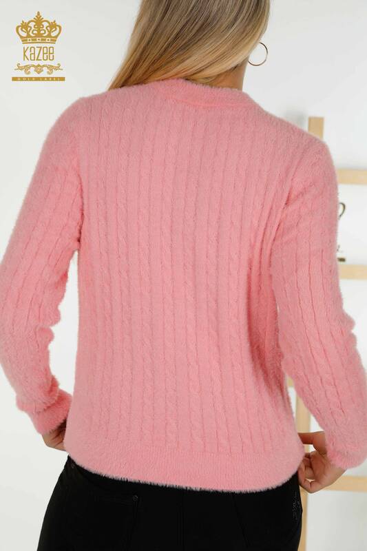 Wholesale Women's Cardigan Angora Knitted Pink - 30321 | KAZEE
