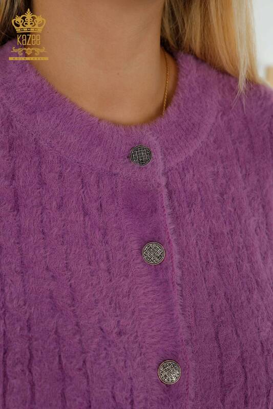 Wholesale Women's Cardigan Angora Knitted Purple - 30321 | KAZEE